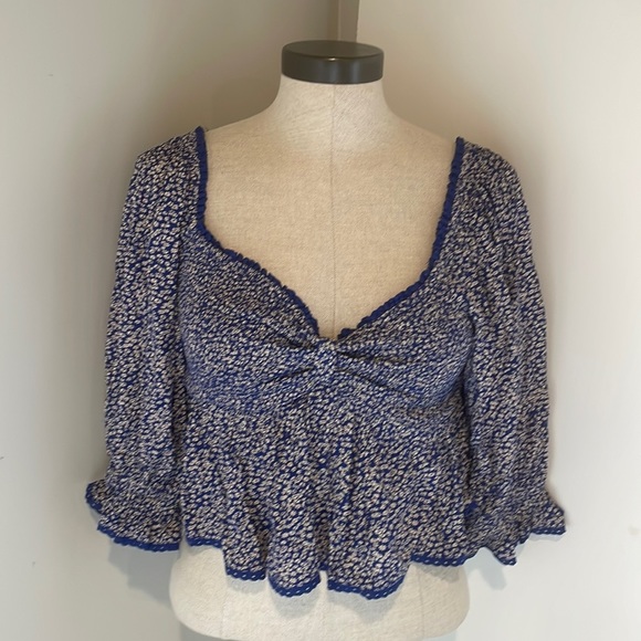 Free People Britnee Babydoll Smocked Floral Top XS - Picture 3 of 10